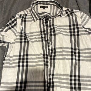 INC International Concepts Black and White Plaid Shirt